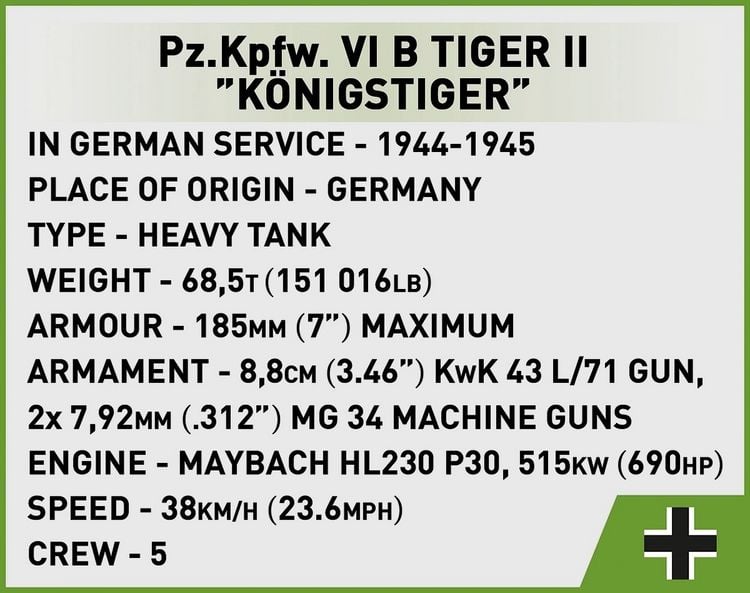 Produktbild: COBI Historial Collection 2732 - Pz.Kpfw. VI B TIGER II Königstiger, WWII, Bausatz 1:48, 500 Klemmbausteine