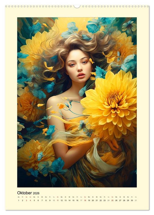 Produktbild: Bl&uuml;tenzauber. Floraler Reigen. Bezaubernde Frauen in Blumenpracht (hochwertiger Premium Wandkalender 2026 DIN A2 hoch), Kunstdruck in Hochglanz