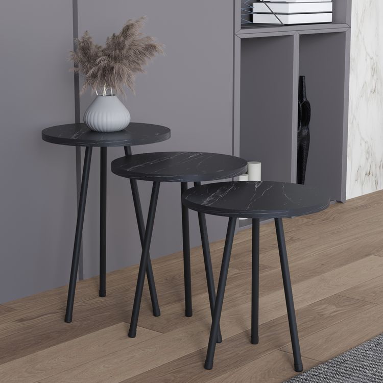 Produktbild: 3 tlg. Holz Beistelltisch Couchtisch Mamor Mirola