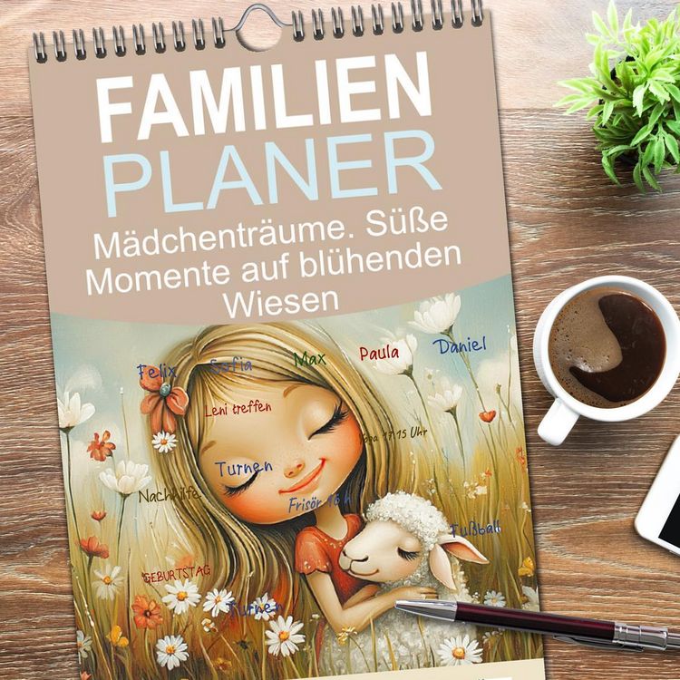 Produktbild: Familienplaner 2026 - M&auml;dchentr&auml;ume. S&uuml;&szlig;e Momente auf bl&uuml;henden Wiesen mit 5 Spalten (Wandkalender, 21 x 45 cm) CALVENDO