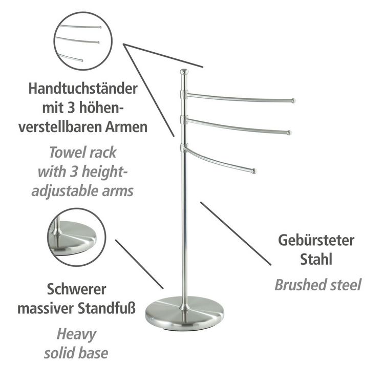 Produktbild: Handtuchst&auml;nder Mod. Adiamo mit 3 Armen, h&ouml;henverstellbare Handtucharme