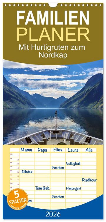 Produktbild: Familienplaner 2026 - Mit Hurtigruten zum Nordkap mit 5 Spalten (Wandkalender, 21 x 45 cm) CALVENDO