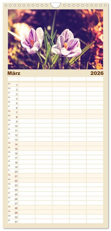 Produktbild: Familienplaner 2026 - Bl&uuml;ten im Retro-Style mit 5 Spalten (Wandkalender, 21 x 45 cm) CALVENDO