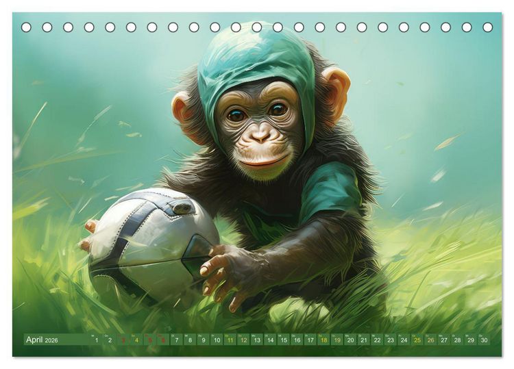 Produktbild: Fu&szlig;ballfieber bei den Babyaffen (Tischkalender 2026 DIN A5 quer), CALVENDO Monatskalender