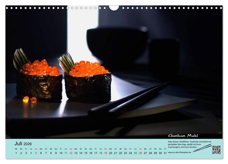Produktbild: Sushi - Sashimi mit Anleitung f&uuml;r perfektes Gelingen (Wandkalender 2026 DIN A3 quer), CALVENDO Monatskalender