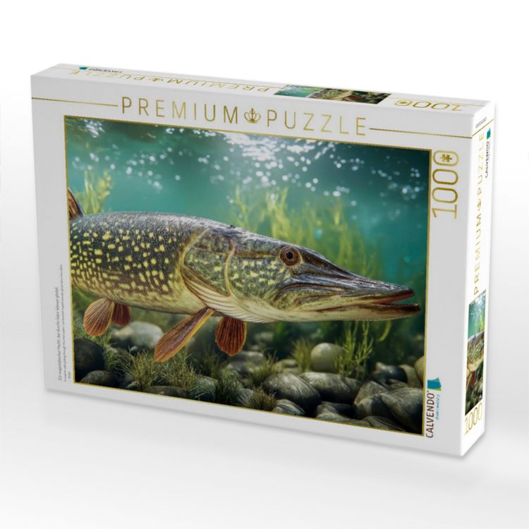 Produktbild: CALVENDO Puzzle Ein majest&auml;tischer Hecht, der durchs klare Wasser gleitet, | 1000 Teile Lege-Gr&ouml;&szlig;e 64x48cm Foto-Puzzle f&uuml;r gl&uuml;ckliche Stunden