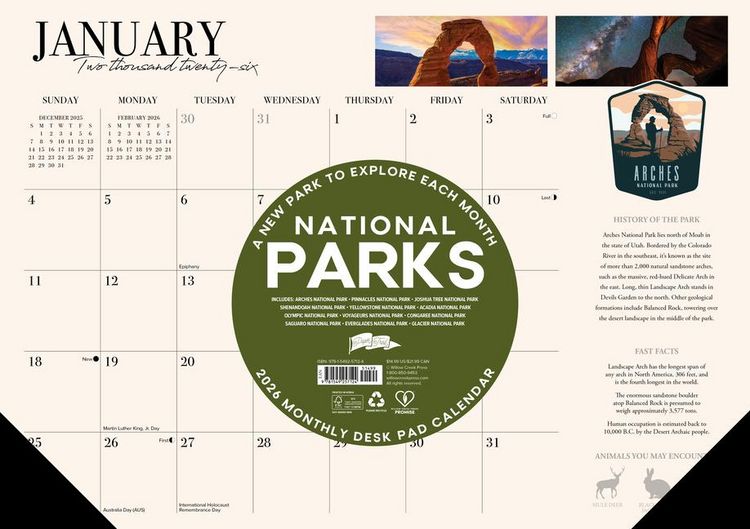 Produktbild: National Parks 2026 17 X 12 Small Monthly Deskpad