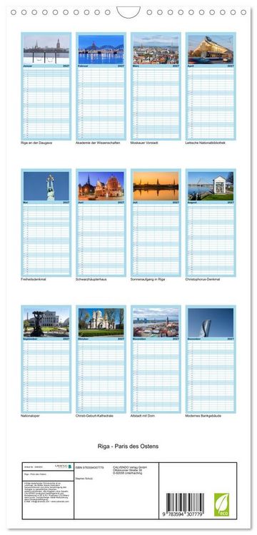 Produktbild: Familienplaner 2027 - Riga - Paris des Ostens mit 5 Spalten (Wandkalender, 21 x 45 cm) CALVENDO