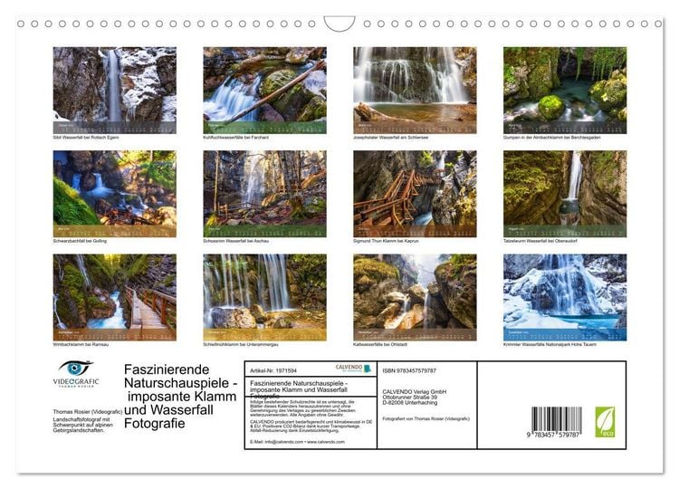 Produktbild: Faszinierende Naturschauspiele - imposante Klamm und Wasserfall Fotografie (Wandkalender 2026 DIN A3 quer), CALVENDO Monatskalender