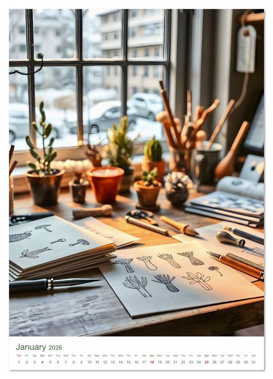 Produktbild: Peace in urban oases - Snapshots between concrete and blossom (High Quality Premium Wall Calendar 2026 DIN A2 portrait),CALVENDO 12 Month Wall Calendar