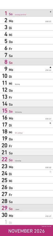 Produktbild: Streifenplaner PINK 2026 - Streifenkalender - Wandplaner - Küchen-Kalender - 11,3x49,5