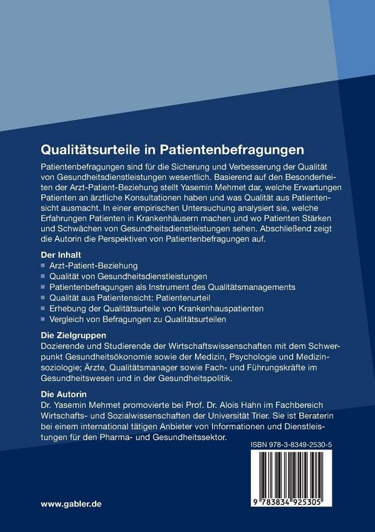 Produktbild: Qualit&auml;tsurteile in Patientenbefragungen