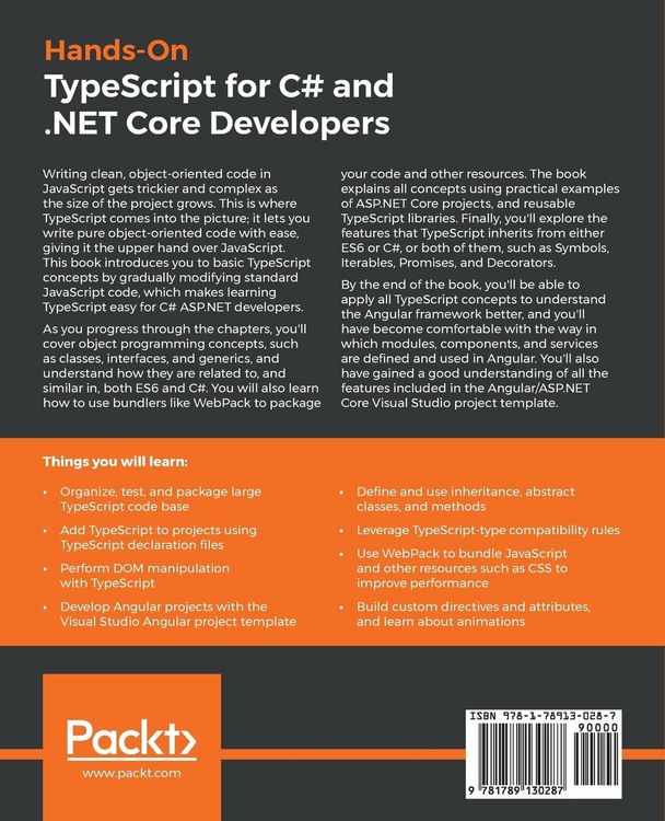 Produktbild: Hands-On TypeScript for C# and .NET Core Developers