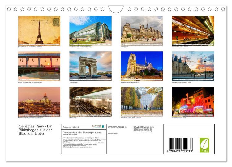 Produktbild: Geliebtes Paris - Ein Bilderbogen aus der Stadt der Liebe (Wandkalender 2026 DIN A4 quer), CALVENDO Monatskalender
