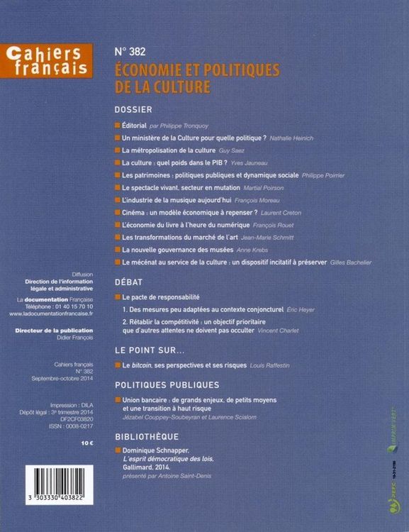 Produktbild: Cahiers Francais ; Economie et Politique de la Culture
