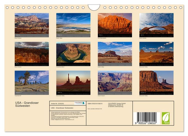 Produktbild: USA - Grandioser S&uuml;dwesten (Wandkalender 2026 DIN A4 quer), CALVENDO Monatskalender