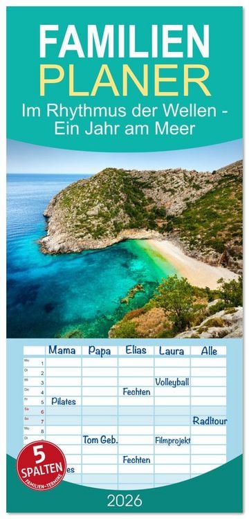 Produktbild: Familienplaner 2026 - Im Rhythmus der Wellen - Ein Jahr am Meer mit 5 Spalten (Wandkalender, 21 x 45 cm) CALVENDO