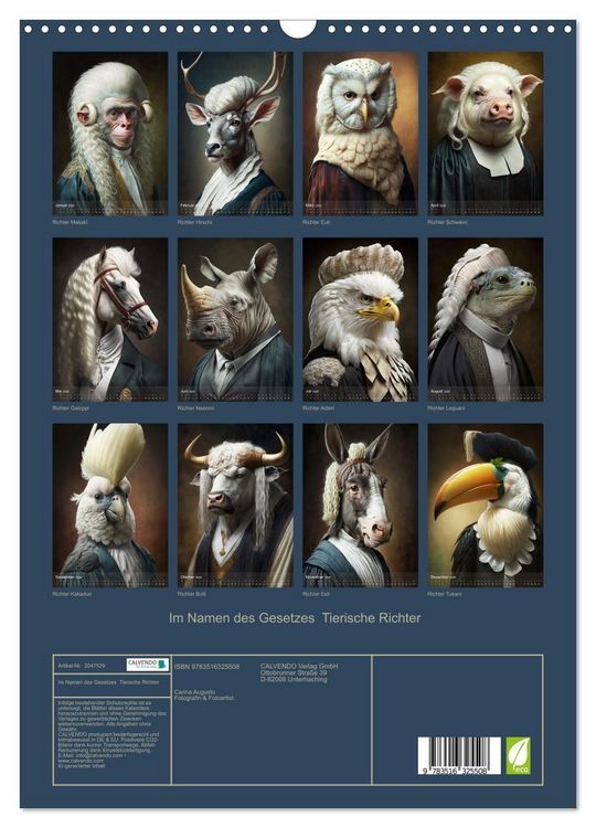 Produktbild: Im Namen des Gesetzes Tierische Richter (Wandkalender 2026 DIN A3 hoch), CALVENDO Monatskalender