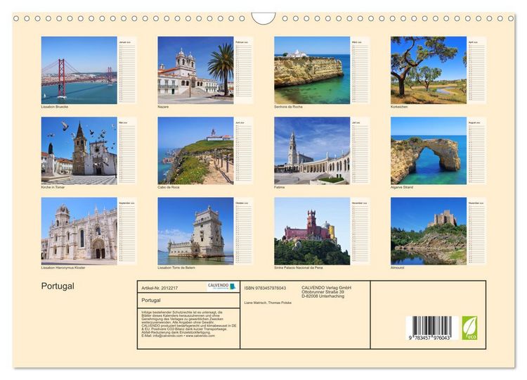 Produktbild: Portugal (Wandkalender 2026 DIN A3 quer), CALVENDO Monatskalender