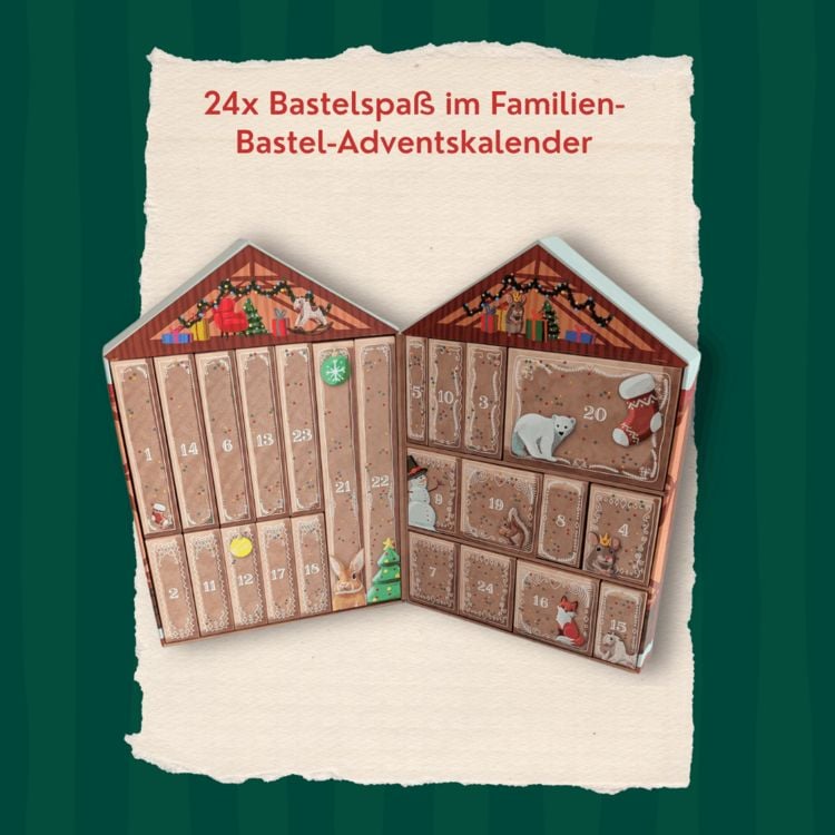 Produktbild: Bastel-Adventskalender f&uuml;r die ganze Familie - Dein kreativer DIY-Adventskalender mit 24 T&uuml;rchen voller Bastel- und Besch&auml;ftigungsideen