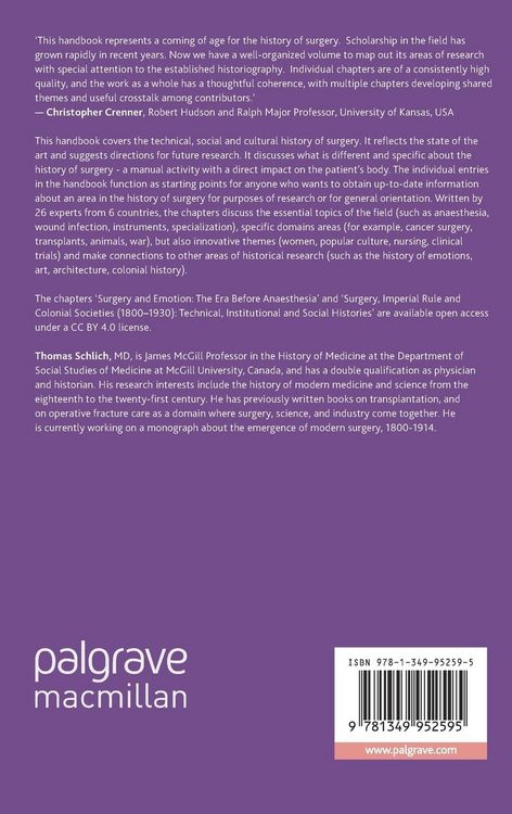 Produktbild: The Palgrave Handbook of the History of Surgery