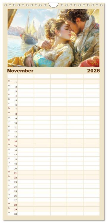 Produktbild: Familienplaner 2026 - Zarte anmutige Romanzen mit 5 Spalten (Wandkalender, 21 x 45 cm) CALVENDO