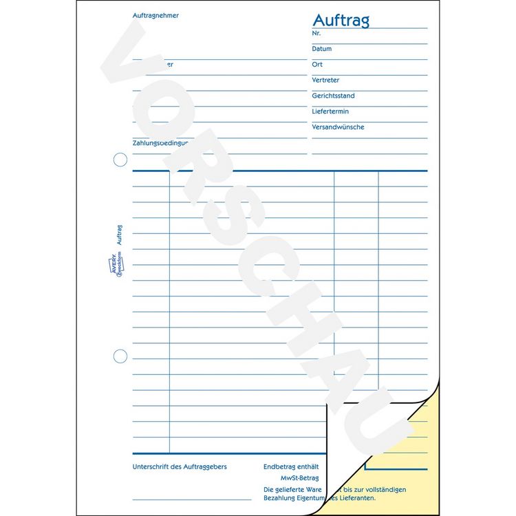 Produktbild: AVERY Zweckform Auftrag selbstdurchschreibend DIN A5 2x40 Blatt