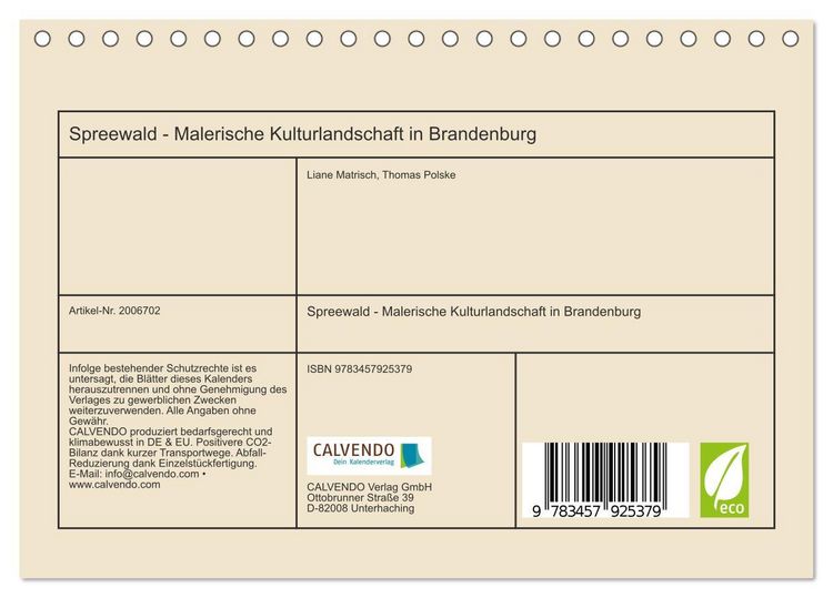 Produktbild: Spreewald - Malerische Kulturlandschaft in Brandenburg (Tischkalender 2026 DIN A5 quer), CALVENDO Monatskalender