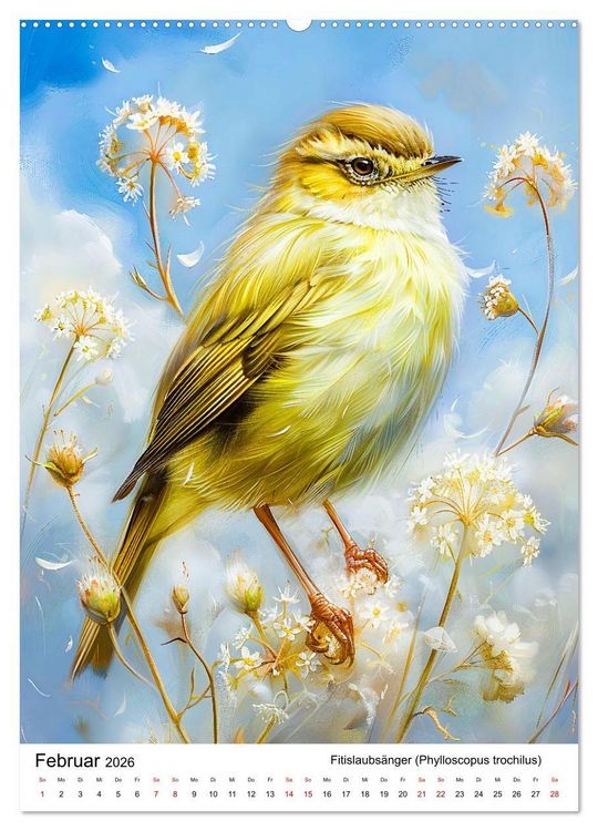 Produktbild: Heimische V&ouml;gel - Singv&ouml;gel zwischen Bl&uuml;ten und Beeren (Wandkalender 2026 DIN A2 hoch), CALVENDO Monatskalender