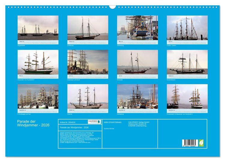 Produktbild: Parade der Windjammer - 2026 (Wandkalender 2026 DIN A2 quer), CALVENDO Monatskalender