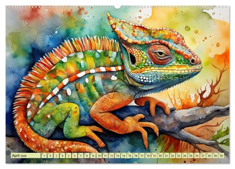 Produktbild: Farbenpr&auml;chtige Reptilien (hochwertiger Premium Wandkalender 2026 DIN A2 quer), Kunstdruck in Hochglanz