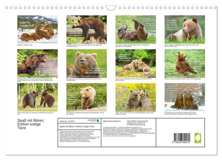 Produktbild: Spa&szlig; mit B&auml;ren: Edition lustige Tiere (Wandkalender 2026 DIN A3 quer), CALVENDO Monatskalender