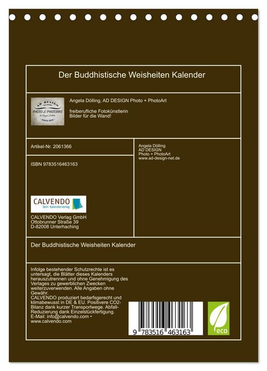 Produktbild: Der Buddhistische Weisheiten Kalender (Tischkalender 2026 DIN A5 hoch), CALVENDO Monatskalender