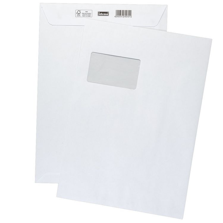 Produktbild: Idena Versandtaschen mit Fenster haftklebend 90g/m&sup2; wei&szlig; DIN C4 10 St&uuml;ck