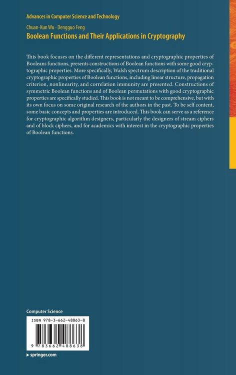 Produktbild: Boolean Functions and Their Applications in Cryptography