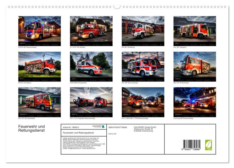 Produktbild: Feuerwehr und Rettungsdienst (hochwertiger Premium Wandkalender 2026 DIN A2 quer), Kunstdruck in Hochglanz