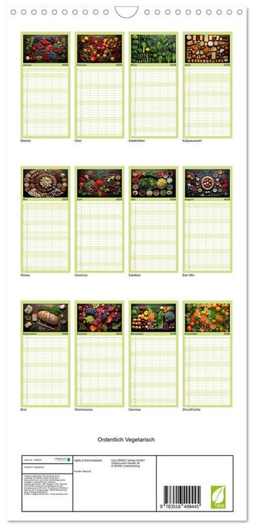 Produktbild: Familienplaner 2026 - Ordentlich Vegetarisch mit 5 Spalten (Wandkalender, 21 x 45 cm) CALVENDO
