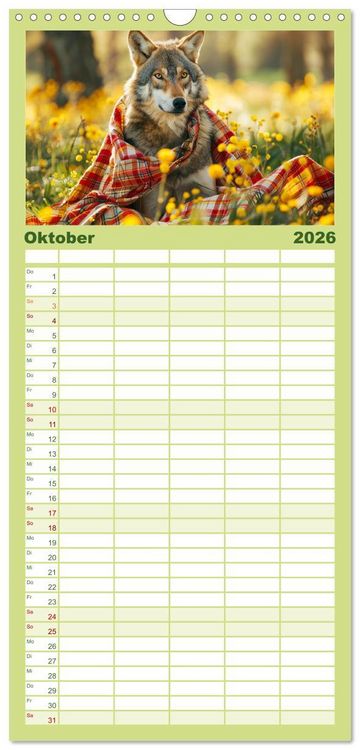 Produktbild: Familienplaner 2026 - Wilder Style. Modische W&ouml;lfe in der Natur mit 5 Spalten (Wandkalender, 21 x 45 cm) CALVENDO