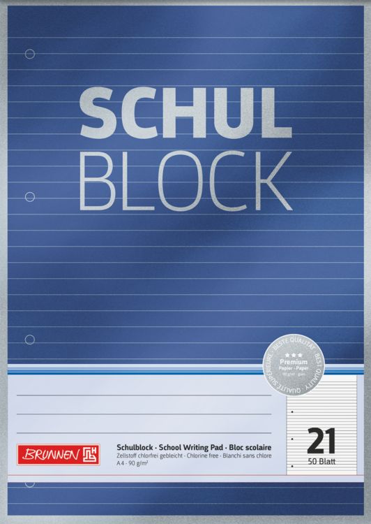 Produktbild: Schulblock Premium | A4, Lineatur 21, 50 Blatt, blau