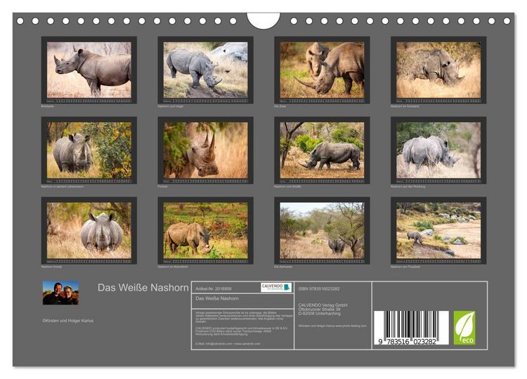 Produktbild: Das Wei&szlig;e Nashorn (Wandkalender 2026 DIN A4 quer), CALVENDO Monatskalender