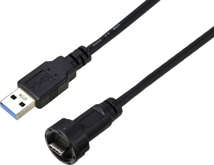 Produktbild: USB-C&reg; 3.0 Stecker auf USB Stecker IP67 (Gewinde) Kabel 0,5m TC-E10T-MT3-MWA/MU3-NWA-0.5PV-S Wasserdichtes Kunststoffkabel
