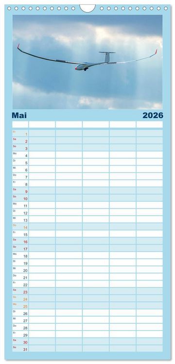 Produktbild: Familienplaner 2026 - Meister in der Schwebe: Segelflugzeuge mit 5 Spalten (Wandkalender, 21 x 45 cm) CALVENDO
