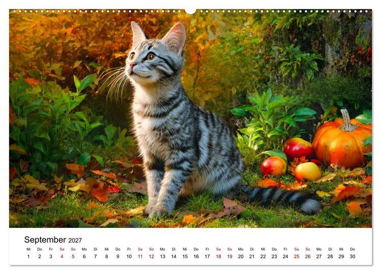 Produktbild: Schnurren & Streifen - Zw&ouml;lf Monate mit Tigerkatzen (hochwertiger Premium Wandkalender 2027 DIN A2 quer), Kunstdruck in Hochglanz