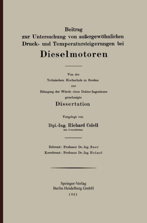 Produktbild: Beitrag zur Untersuchung von au&szlig;ergew&ouml;hnlichen Druck- und Temperatursteigerungen bei Dieselmotoren