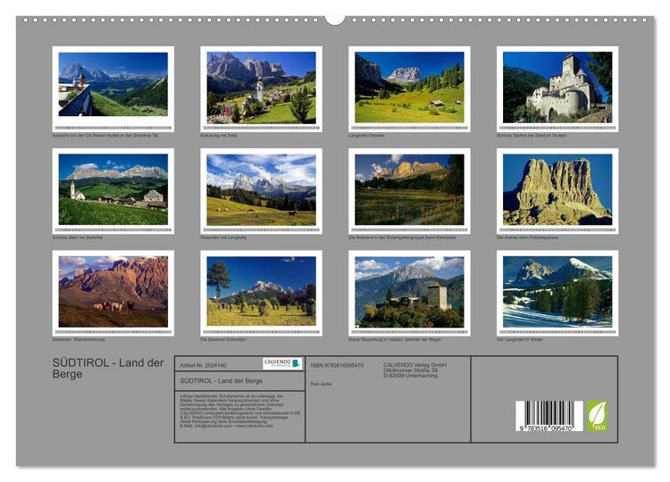 Produktbild: S&Uuml;DTIROL - Land der Berge (hochwertiger Premium Wandkalender 2026 DIN A2 quer), Kunstdruck in Hochglanz