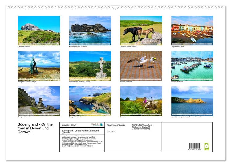 Produktbild: S&uuml;dengland - On the road in Devon und Cornwall (Wandkalender 2026 DIN A2 quer), CALVENDO Monatskalender