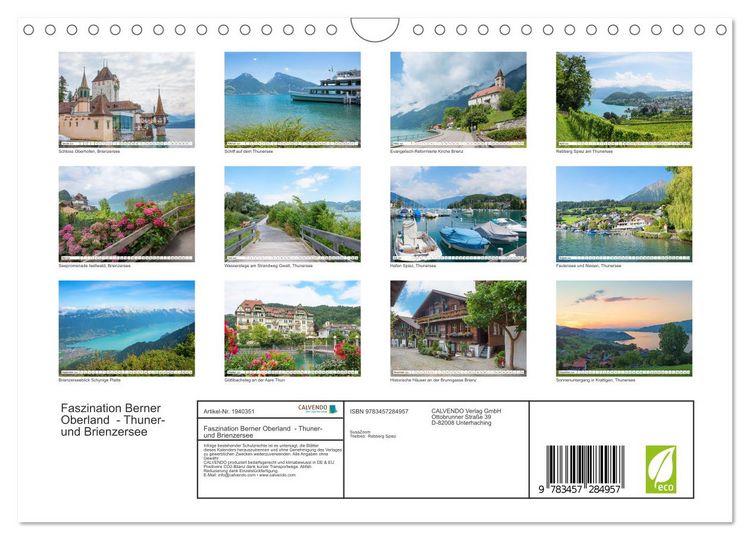 Produktbild: Faszination Berner Oberland - Thuner- und Brienzersee (Wandkalender 2026 DIN A4 quer), CALVENDO Monatskalender