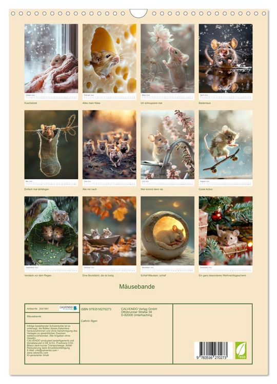 Produktbild: M&auml;usebande (Wandkalender 2026 DIN A3 hoch), CALVENDO Monatskalender
