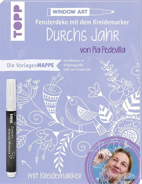 Produktbild: Vorlagenmappe Fensterdeko mit dem Kreidemarker - Durchs Jahr mit Pia Pedevilla. Inkl. Original Kreidemarker von Kreul