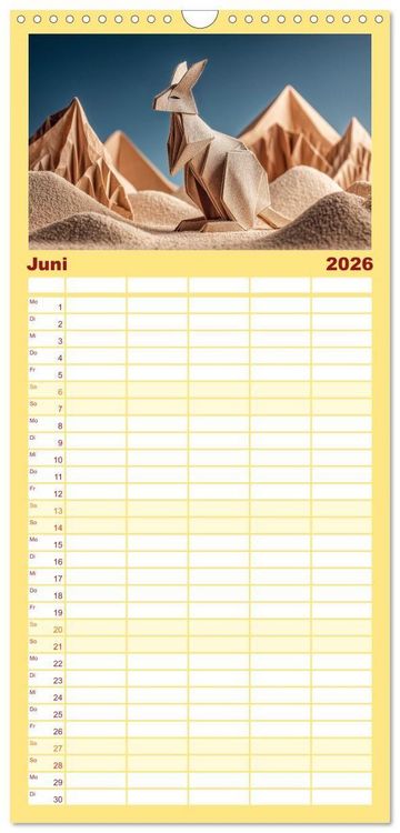 Produktbild: Familienplaner 2026 - Origami Zoo - Bunter Tierkalender f&uuml;r Kinder und Familien mit 5 Spalten (Wandkalender, 21 x 45 cm) CALVENDO